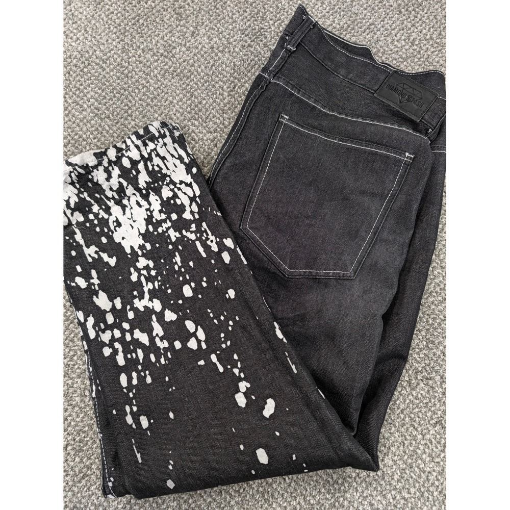 Diamond Stash Mens Black Paint Splatter Denim Jeans Size 42 Streetwear Cotton